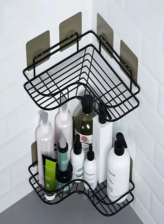 KYMIO Corner Shower Caddy Shelf - Black Metal Wall Mounted Bathroom Organizer Rack with Strong Adhesive, Storage for Shampoo, Soap, Toiletries - No Drill Shower Shelf - Image 5